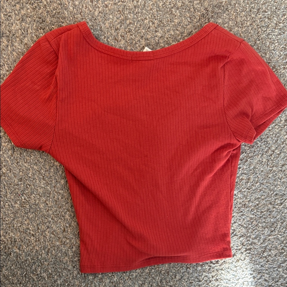 Bozzolo Red Ribbed Short Sleeve Top - Picture 4 of 4